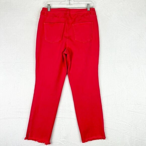 John Mark Straight Leg Ankle Jeans Size 8 Stretch Raw Hem Coral Salmon - Picture 2 of 7
